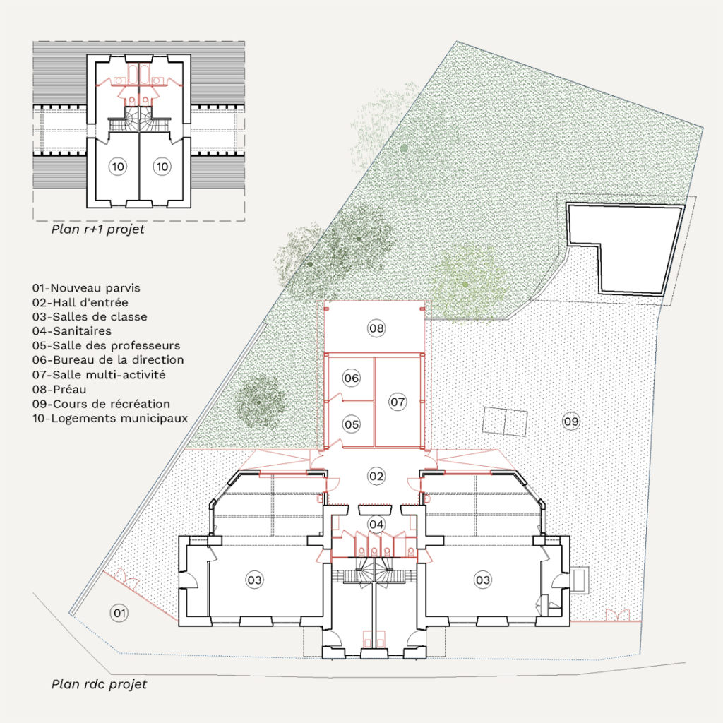 E12 Thairy - Extension et rénovation énergétique d'une école élémentaire, Saint-Julien-en-Genevois (74) plan projet