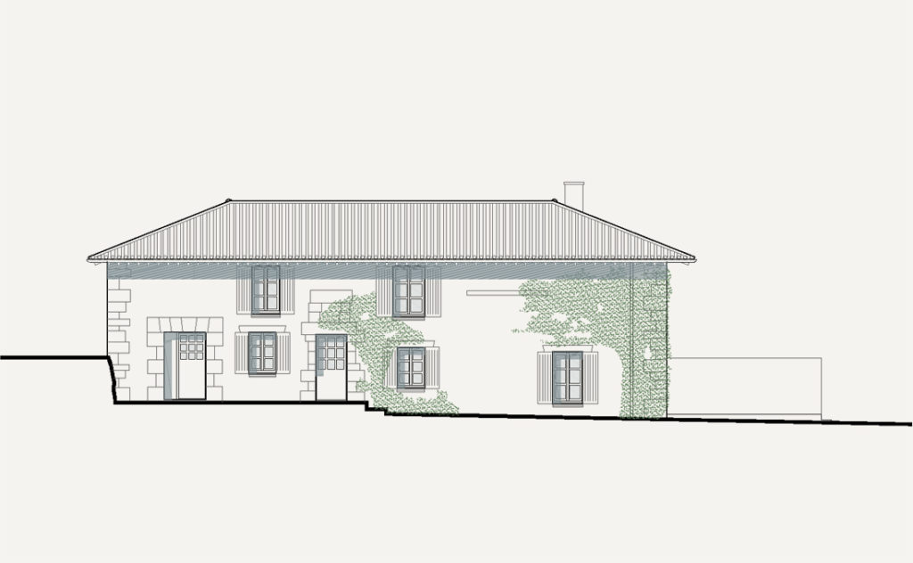 HI21Coderc - Rénovation et extension d'une maison de campagne, La Rochebeaucourt-et-Argentine (24) - façade sur cour